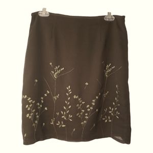 Hillard & Hanson Loden Green Pencil Skirt with Embroidered Front; Size Small